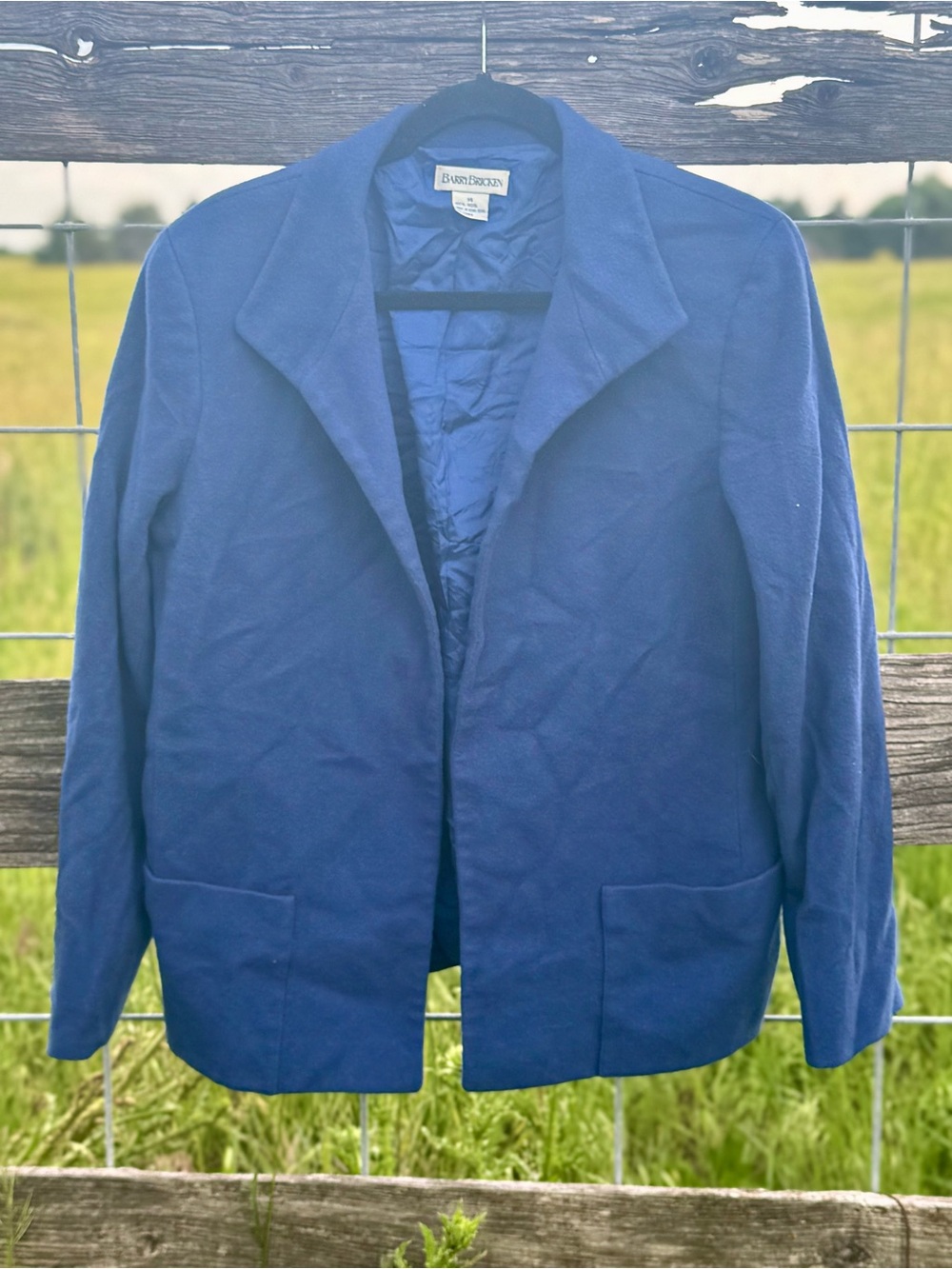 Barry Bricken Blue 100% Wool Open Front Blazer Jacket‎ Women’s Size 14